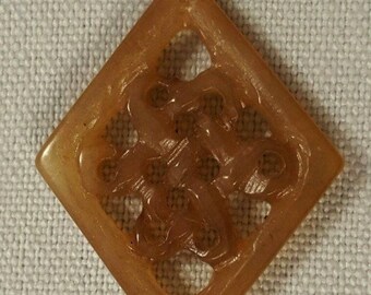 Vintage Genuine Light Brown Jadeite Chinese Jade 27mm. Eternal Knot Pendant D318