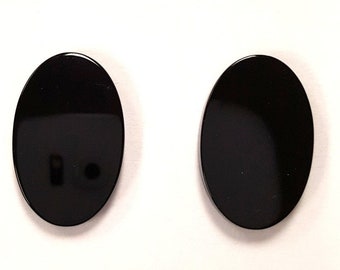 2 vintage echte zwarte onyx edelstenen 19 x 12 mm. Ovale cabochonplaat E526