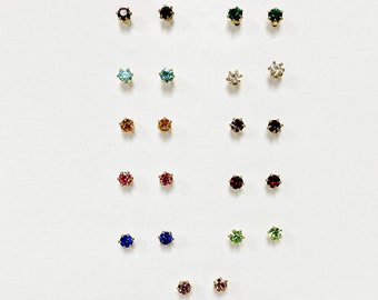 11 Pairs Rhinestone Stud Earrings - Assorted Colors - Steel Posts With Comfort Clutch Backs T839