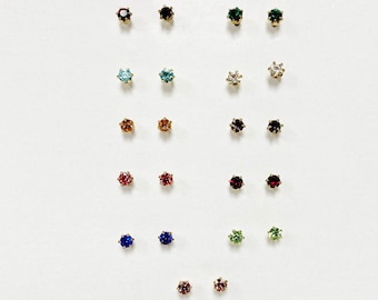 11 Pairs Rhinestone Stud Earrings - Assorted Colors - Steel Posts With Comfort Clutch Backs T839