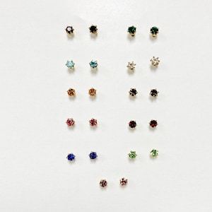 11 Pairs Vintage Rhinestone Stud Earrings - Assorted Colors - Brass Crown Set Steel Posts With Comfort Clutch Backs T839