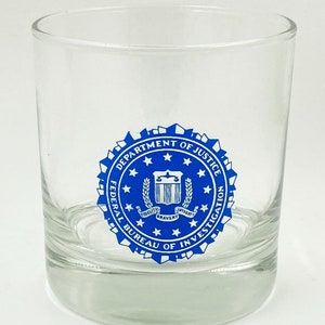 Vintage Department Justice Federal Bureau of Investigation Rocks Whiskey Glass F31C