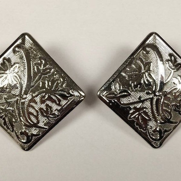 Pair Vintage Silver Plate Tree Branch And Leaves Etched 36mm Pierced Earrings L502