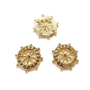 1 Gold Plated Nautical Ship Wheel 20mm. Unset Rhinestone Finding E312F