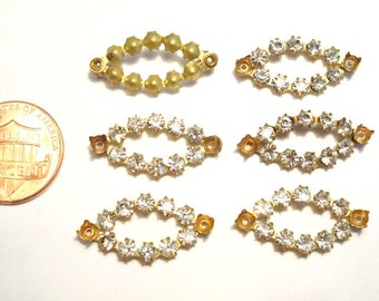 10 Vintage Brass Swarovski Crystal Rhinestone Unset Navette Findings E52