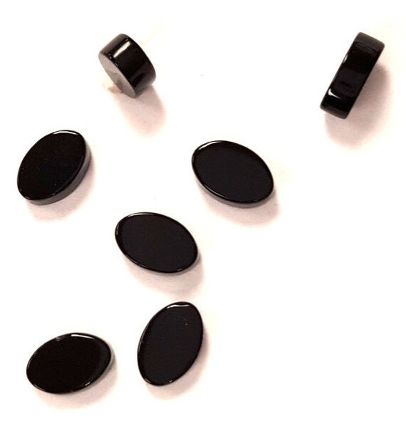 6 Vintage Genuine Black Onyx Gemstone Cabochons – 8x6mm Oval Plaques, New Old Stock