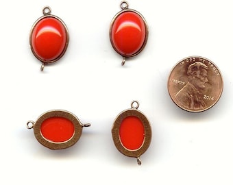 1 Vintage Coral Cabochon 17x14mm. Oval Bead Connector Pendants E162