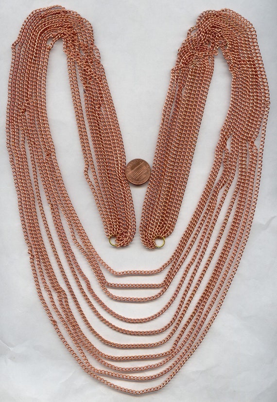 Vintage Copper Coated Steel Graduated 10 Strand 32” Jump Ringed