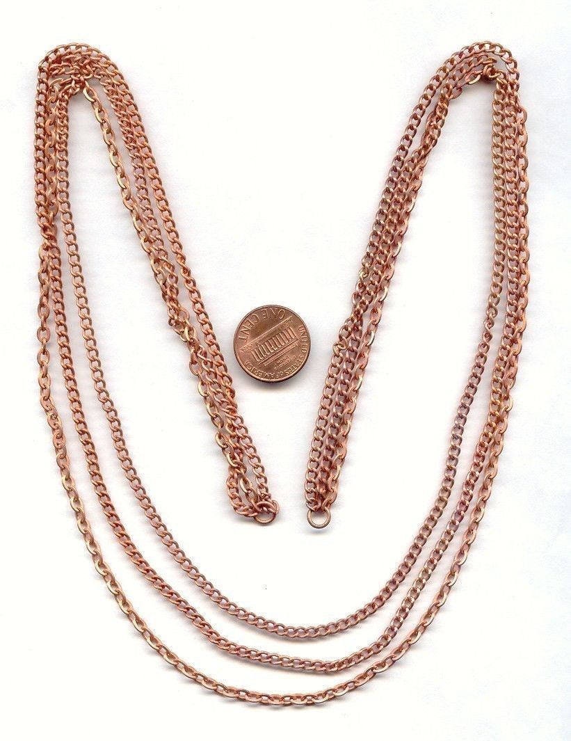 6 Vintage Copper Coated Steel Tassels – 3” Chain, Curb & Jump Rings, Jewelry Craft