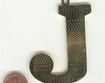 1 Vintage Brass Letter "J" Initial Deco Cut 2.5" Pendant Z630
