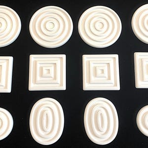 12 Vintage White Bullseye Circle, Square & Oval Assorted Shape Large Acrylic Cabochons G198