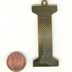 1 Vintage Latón Carta "I" Inicial Deco Corte 2.5" Colgante Z619