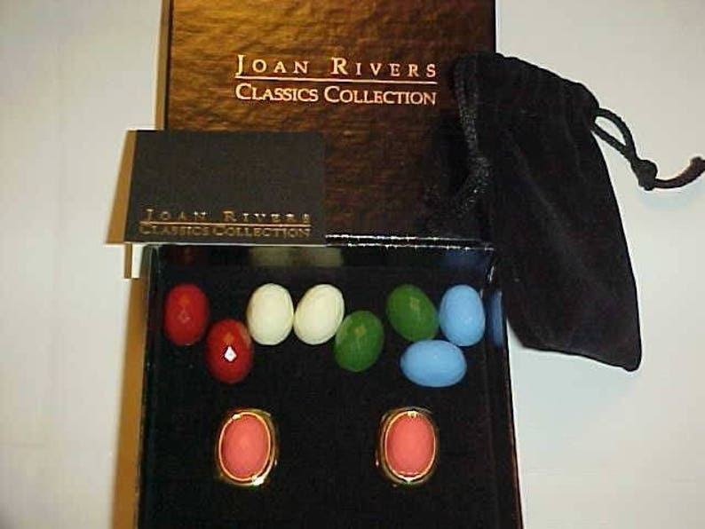 Vintage Joan Rivers Opaque Oval 5 Color Pierced Earring Set New In Box J67
