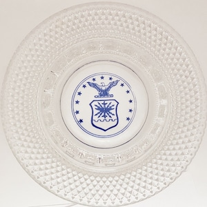 Vintage Unused Military U.S. Air Force Emblem Seal Blue & Crystal Ashtray F42