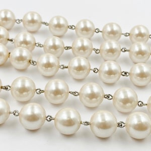 3 voet vintage Japanse parel kralen 14 mm. Ronde zilveren schakelketting R523S