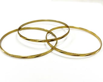 3 Vintage Hong Kong Aged Brass 3.25mm. Diamond Cut Line Bangle