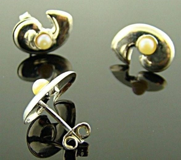 Sterling Silver Pearl Half Circle Wave Earrings V996 - Etsy