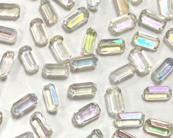 36 Vintage Glass Crystal AB 10x5mm. Octagon Unfoiled Gem Jewels