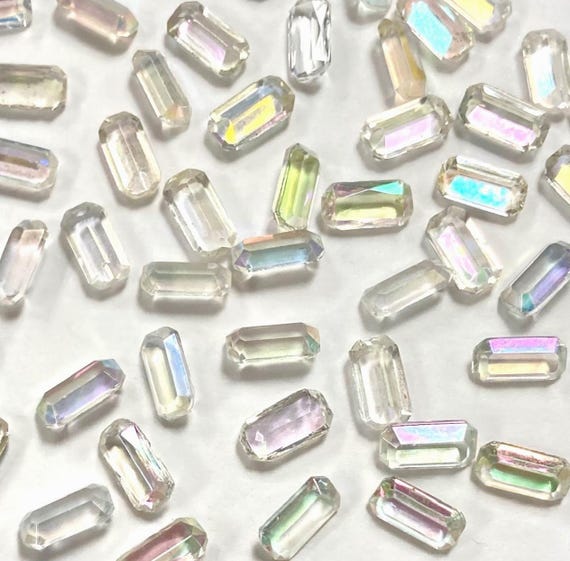 36 Vintage Glass Crystal AB 10x5mm. Octagon Unfoiled Gem Jewels