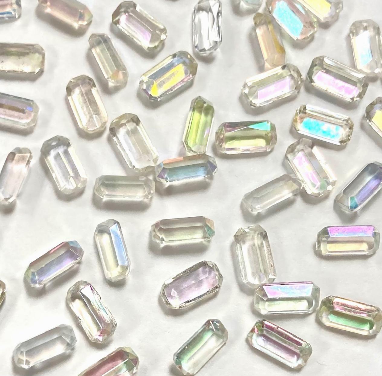 36 Vintage Glass Crystal AB 10x5mm. Octagon Unfoiled Gem Jewels