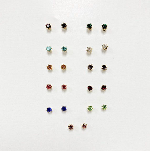 11 Pairs Rhinestone Stud Earrings - Assorted Colo… - image 1