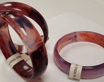 Vintage Hong Kong Amethyst Rose Lucite Acrylic 18mm Wide Bangle Bracelet V729