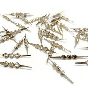 12 Vintage Austrian Crystal 3 Rhinestone 1&quot; Aged Silver Apparel Bendable Tip Bars R244