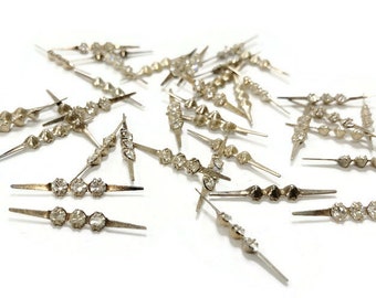 12 Vintage Austrian Crystal 3 Rhinestone 1" Aged Silver Apparel Bendable Tip Bars R244