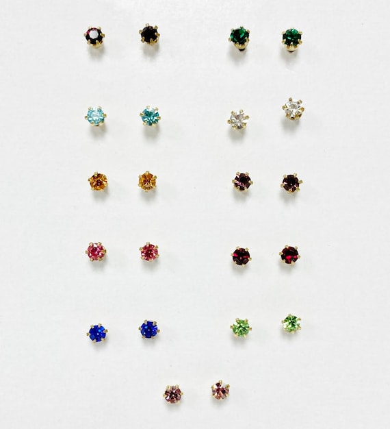 11 Pairs Rhinestone Stud Earrings - Assorted Colo… - image 2