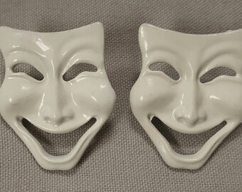 Par de aretes vintage "Cara de comedia blanca" de comedia y tragedia de 3,8 cm (talla 48)