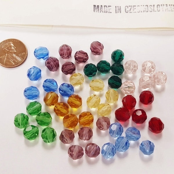 144 Vintage Czechoslovakian Glass Tin Cut 8mm. Assorted Color Bead Lot  J144Asst