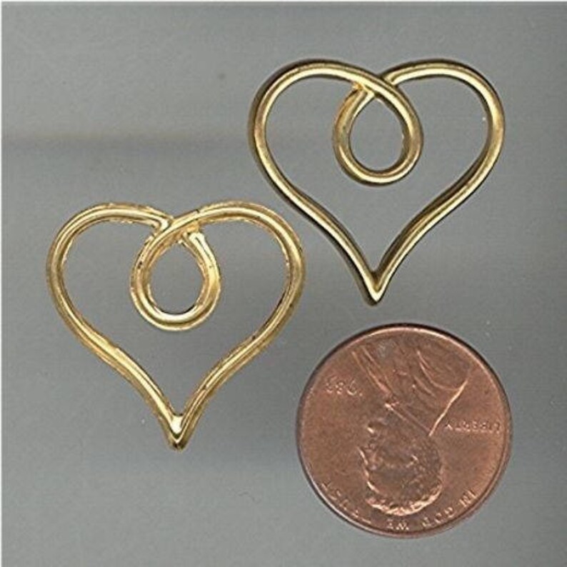 12 Vintage Brass Looped Heart 23mm Stamping Findings Z514
