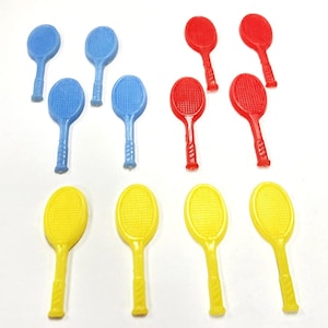 12 Vintage Hong Kong Red, Blue, Yellow Acrylic Celluloid Tennis Racket Findings V742
