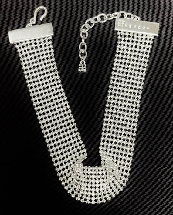 Vintage Bijoux Givenchy Silver Mesh Ball Chain Adjustable Choker 