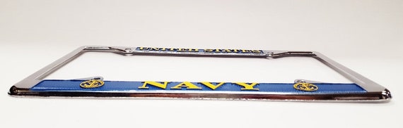 Vintage United States Navy Military Chrome Metal, Blue & Yellow