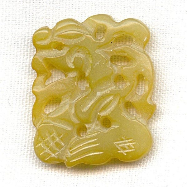 Vintage Genuine Yellow Amber Jadeite Chinese Jade 30x25mm. Floral Pendant D364