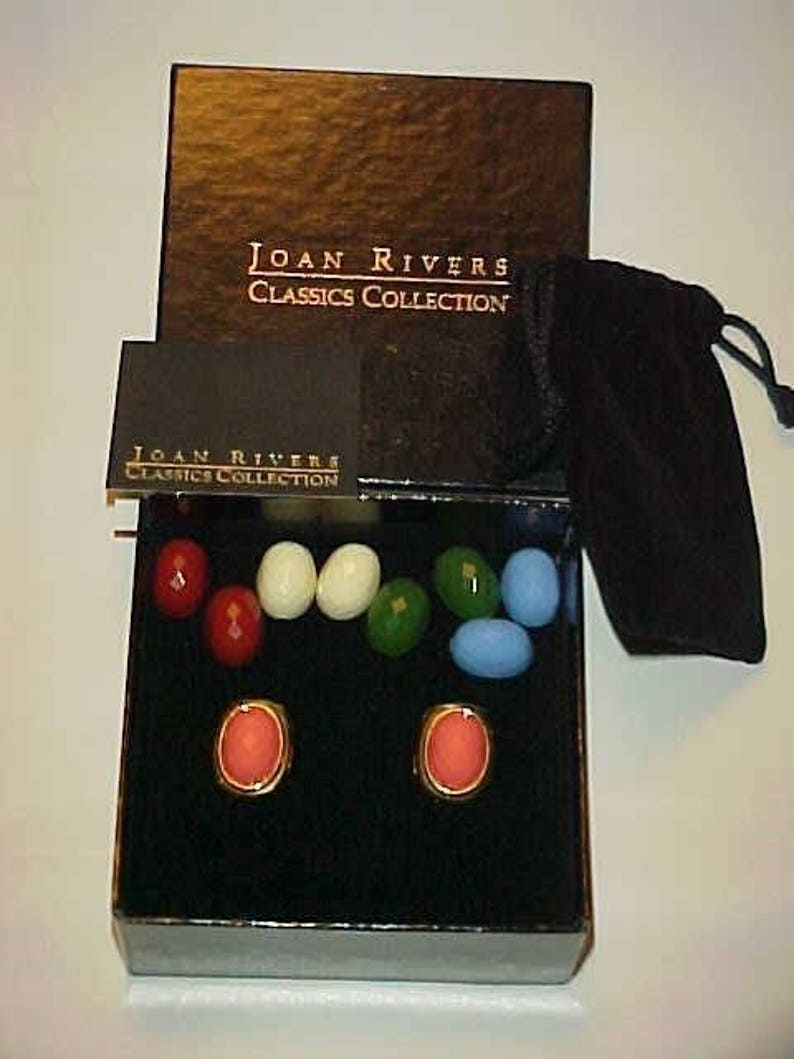 Vintage Joan Rivers Opaque Oval 5 Color Pierced Earring Set New In Box J67