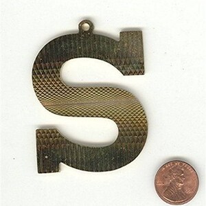 1 Vintage Latón Carta "S" Inicial Deco Corte 2.5" Colgante Z621