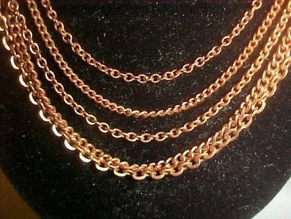1 VINTAGE COPPER COATED STEEL GRADUATED BIB STYLE 5 CHAIN 18/" NECKLACE N53