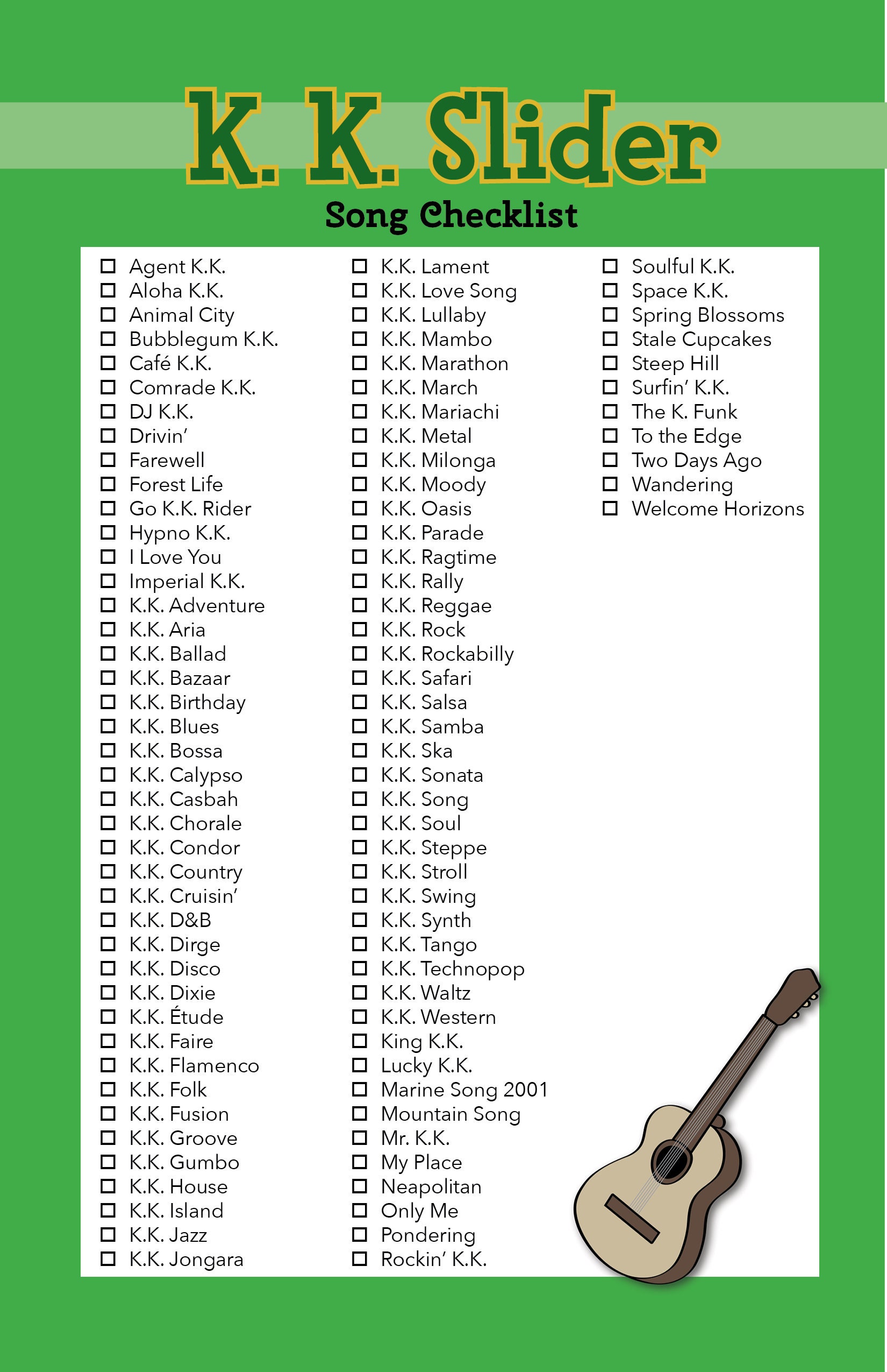 . Slider Song Checklist Animal Crossing New Horizons - Etsy . Slider Song Checklist Animal Crossing New Horizons - Etsy