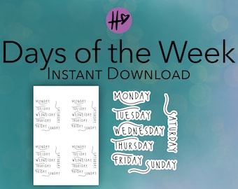 DIGITAL DOWNLOAD - Days of the Week - Printable Planner Journal Sticker / Insert