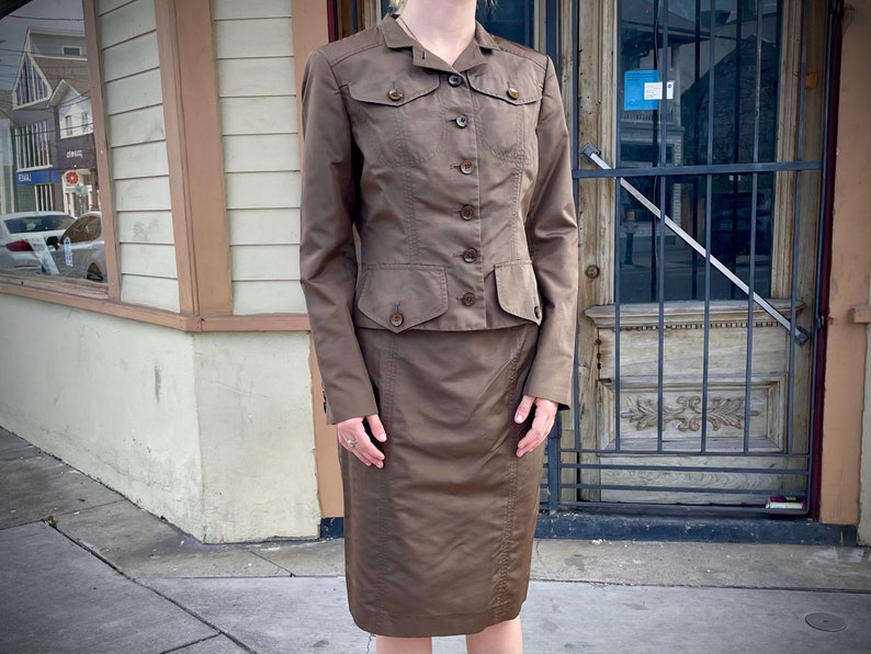 Y2K Brown Skirt Suit by Carolina Herrera / 2000s Womens Suit / Bronze