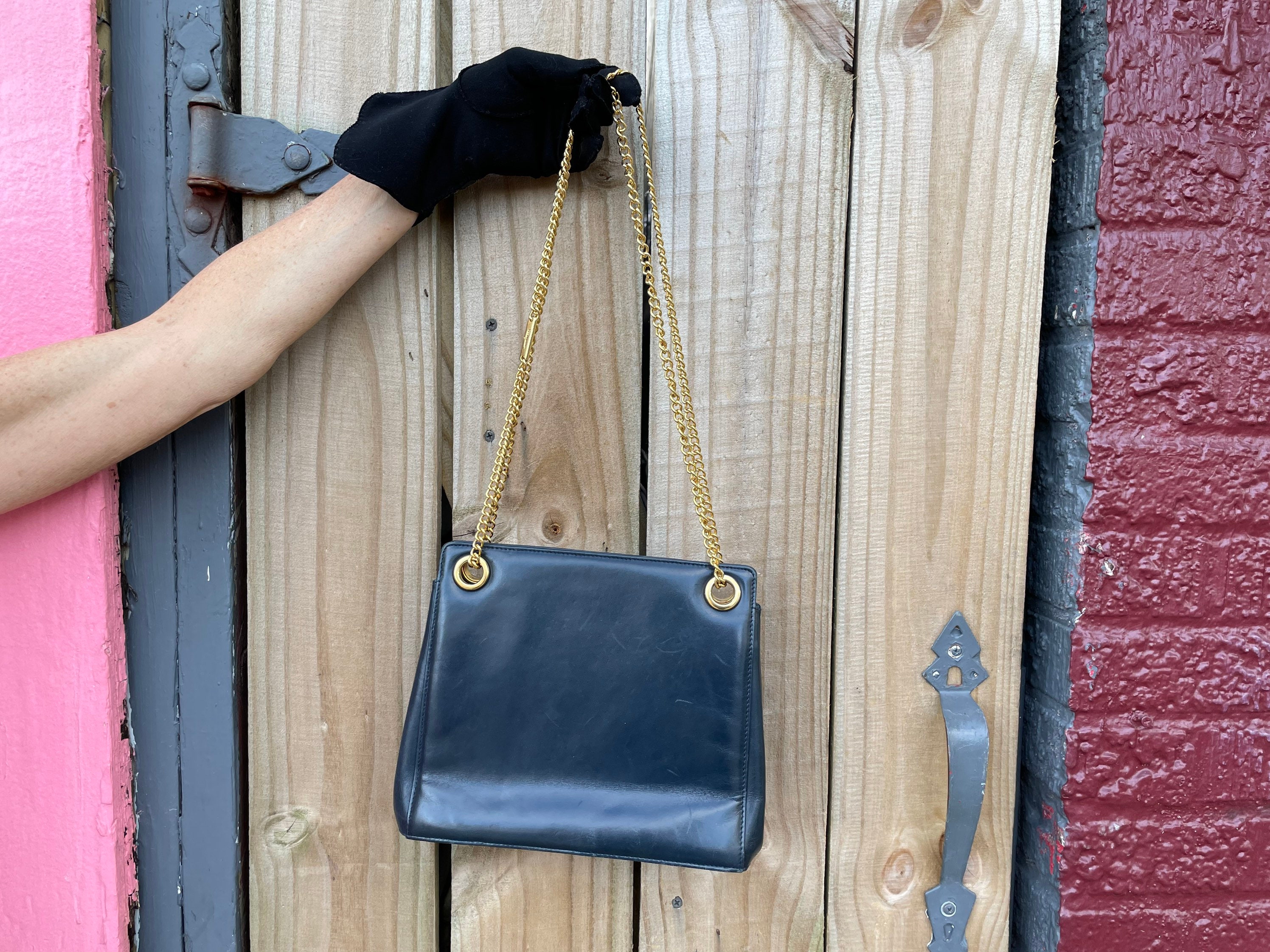 Vintage Ferragamo Purse With Chain Strap / 90s Leather