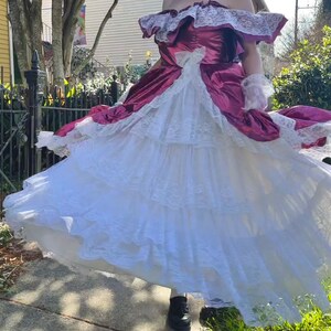 Loralie Originals Pink Princess Dress / 70s 80s Vintage Gown / Metallic Fuchsia Pink / White Lace Ruffle / Victorian Southern Belle Bo Peep image 6