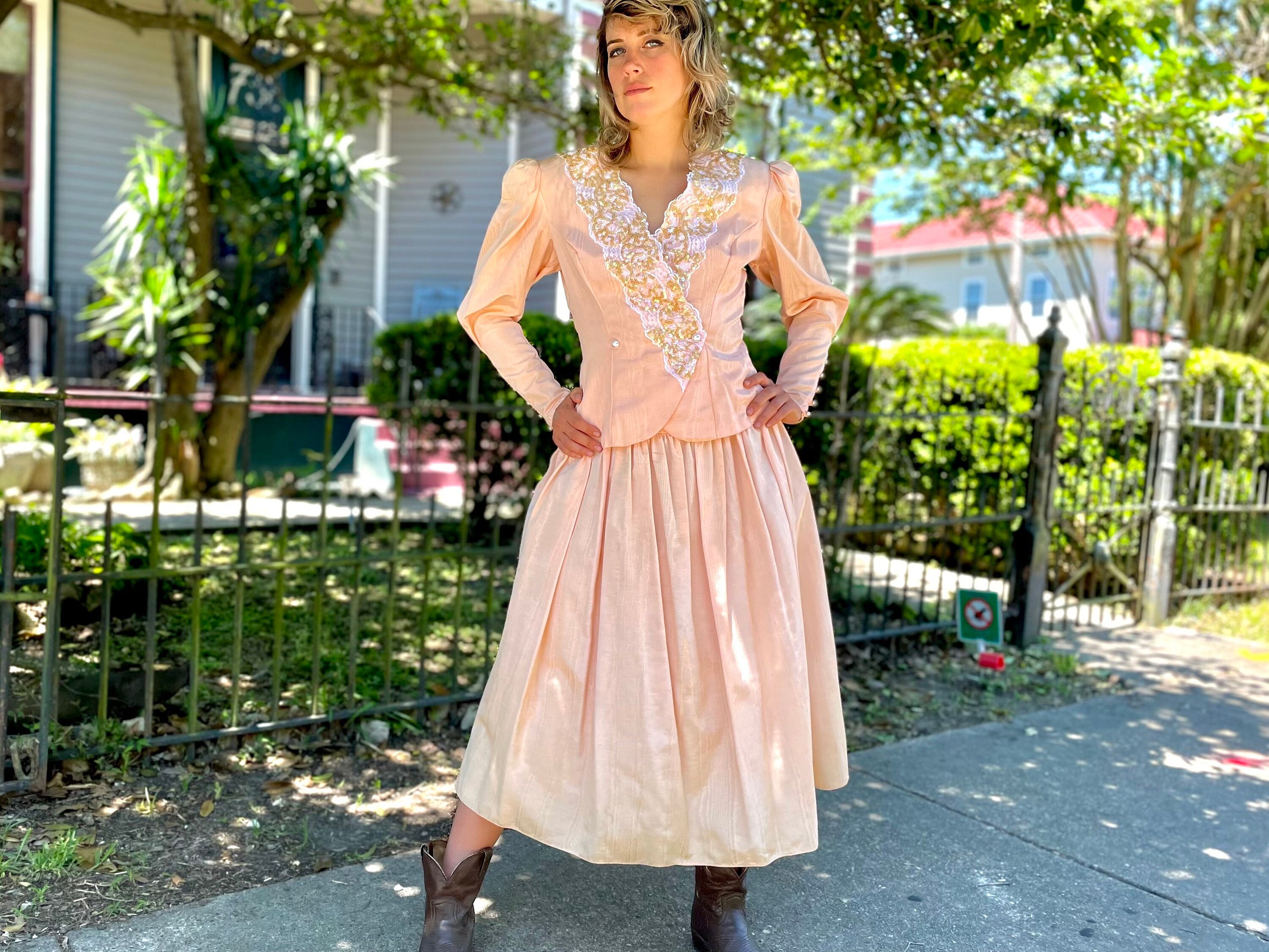 春のコレクション 80s Jessica Mcclintock Pink Jacket & Skirt Matching Set スーツ・フォーマル・ドレス