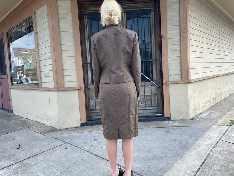 Y2K Brown Skirt Suit by Carolina Herrera / 2000s Womens Suit / Bronze