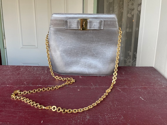 Vintage Ferragamo Leather Purse with Chain Strap … - image 1