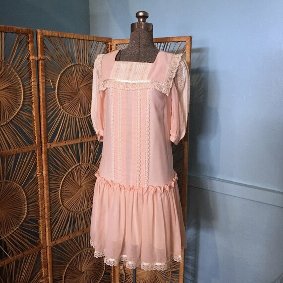 Vintage Pink Gunne Sax Cotton Prairie Dress with S