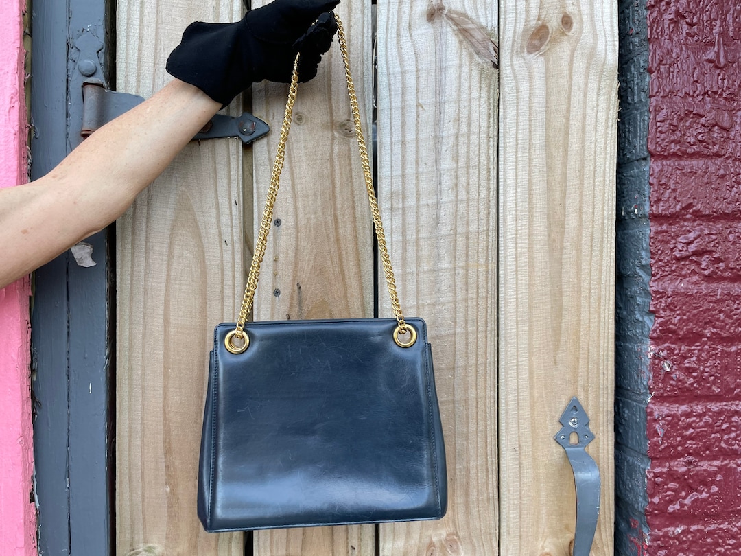 Vintage Ferragamo Purse With Chain Strap / 90s Leather