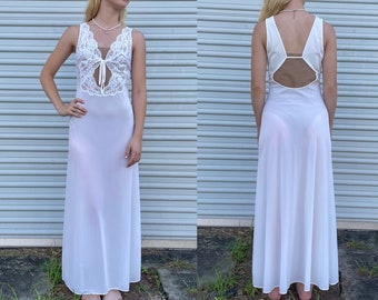 Camisón de encaje blanco vintage de los años 70 / Blanche de Ralph Montenero / Camisón vintage / Lencería vintage / Novia